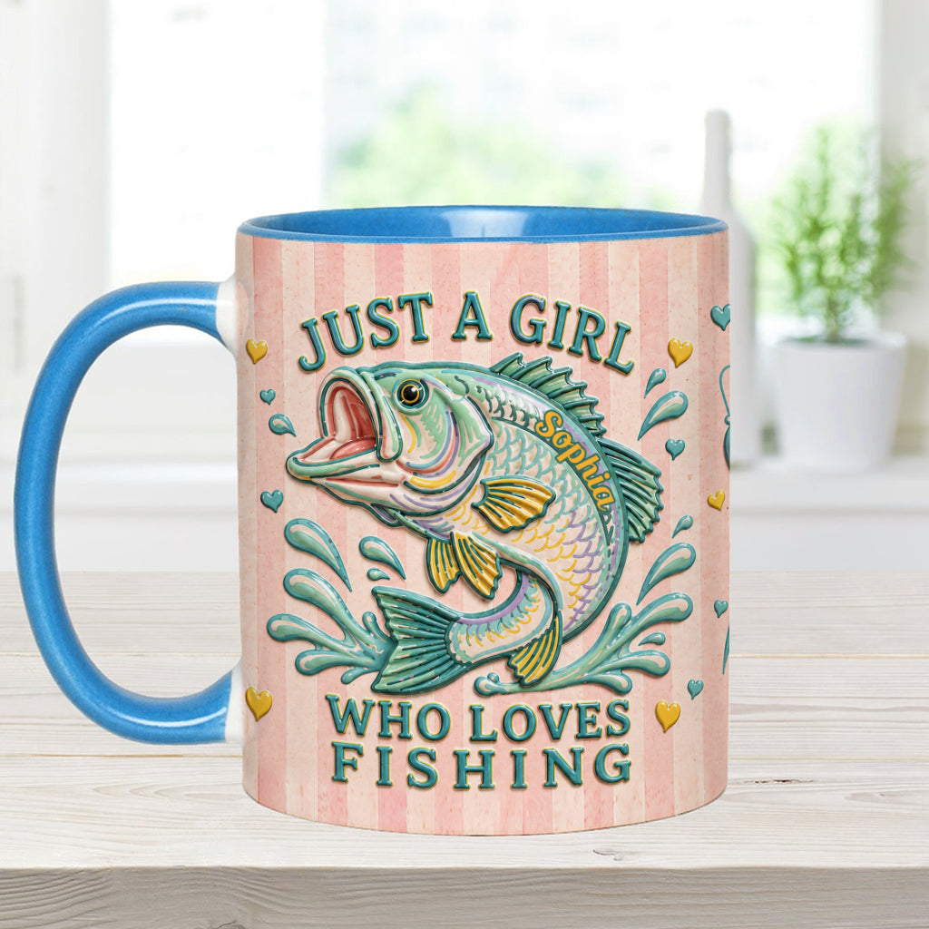 Just A Girl Who Loves Fishing - Personalized Fishing Accent Mug With Gift Box