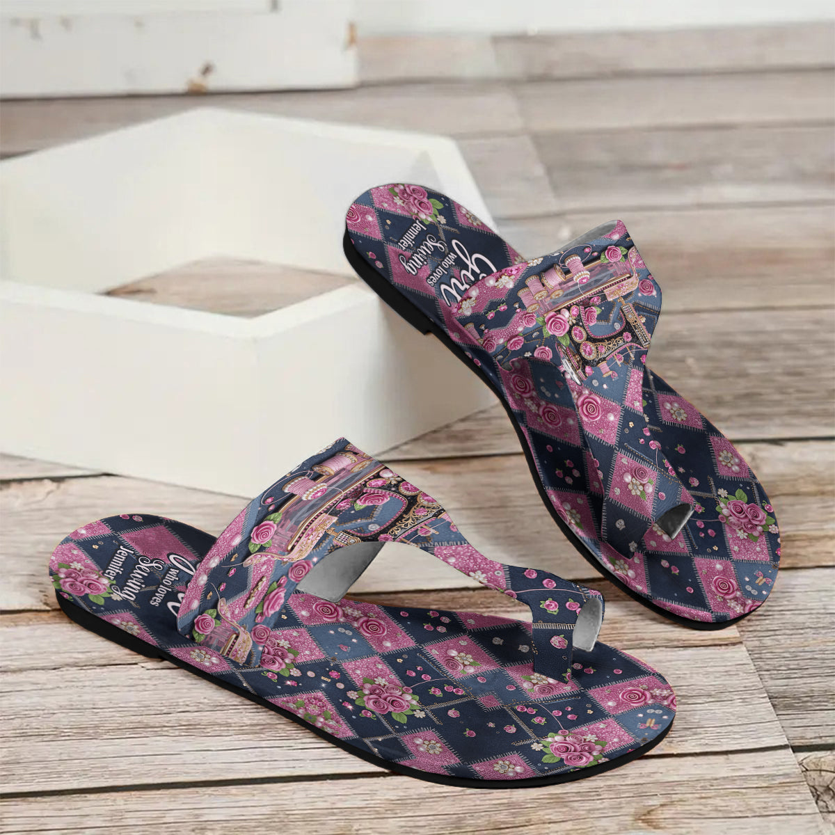 Just A Woman Who Loves Sewing - Personalized Sewing Open Toe Sandals