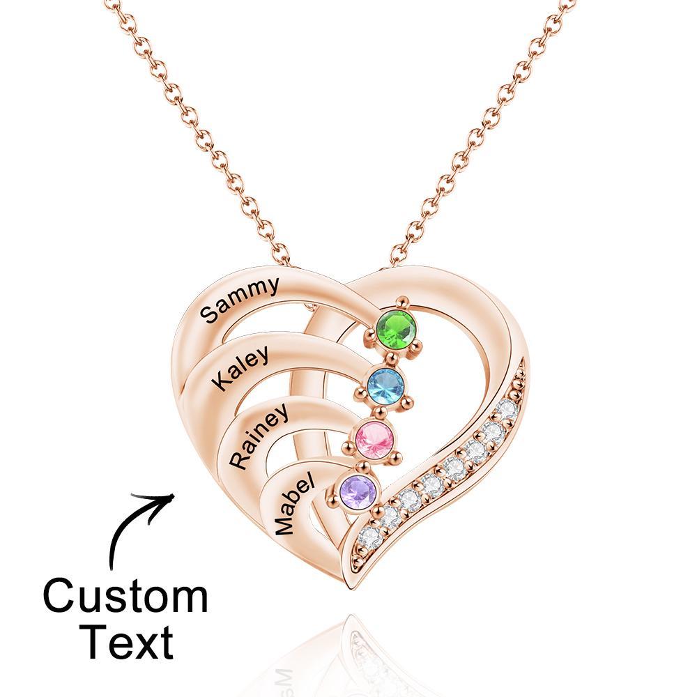 Love By Heart - Personalized Family Names Heart Shaped Necklace With Birthstone