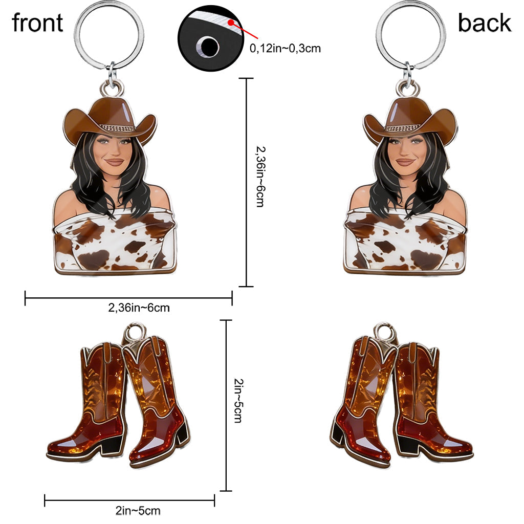 Custom Any Photo Cowgirl Style - Personalized Cowgirl Premium Keychain With Charms