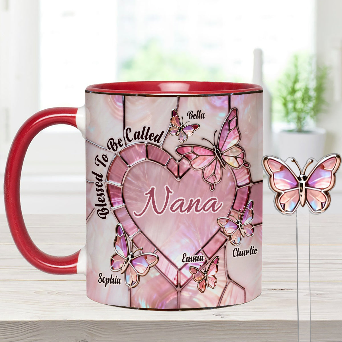 Blessed To Be Called Nana Mama Gigi Grandma - Personalized Grandma Set Accent Mug with Acrylic Stirrers