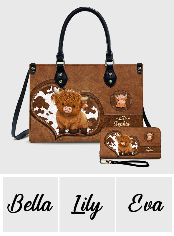 Cute Highland Cow - Personalized Highland Cow Leather Long Wallet