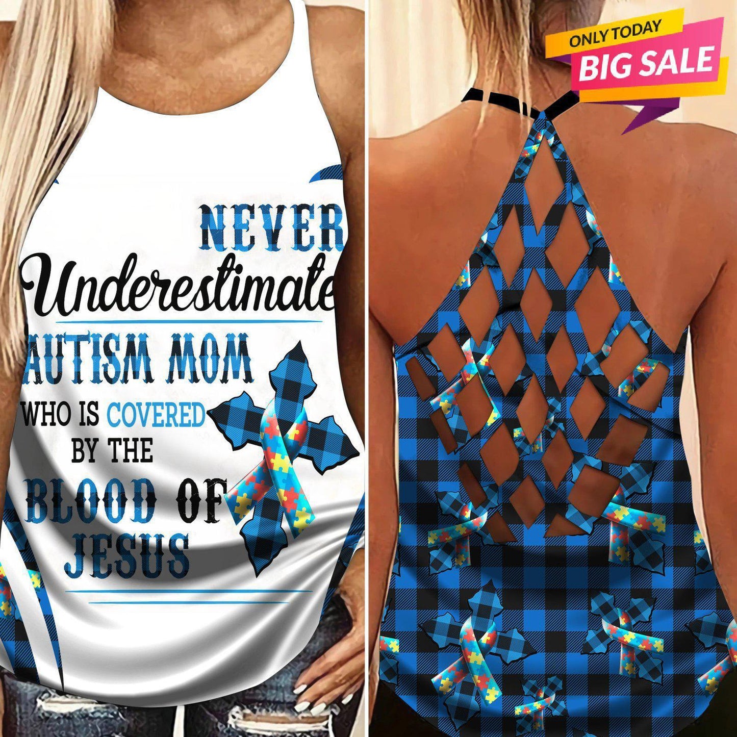 Autism Love - Autism Awareness Cross Tank Top 0921