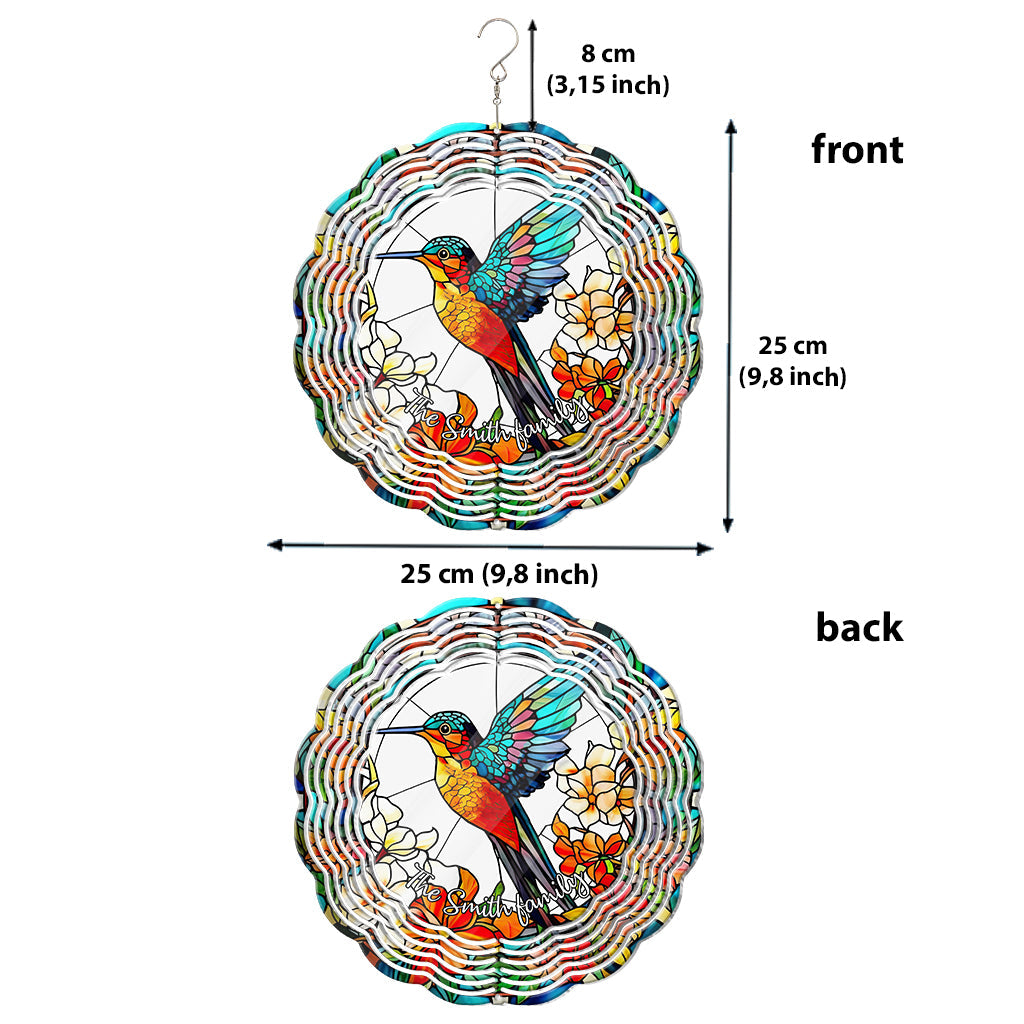 Beautiful Hummingbird Surrounded by Flowers - Personalized Hummingbird Wind Spinner