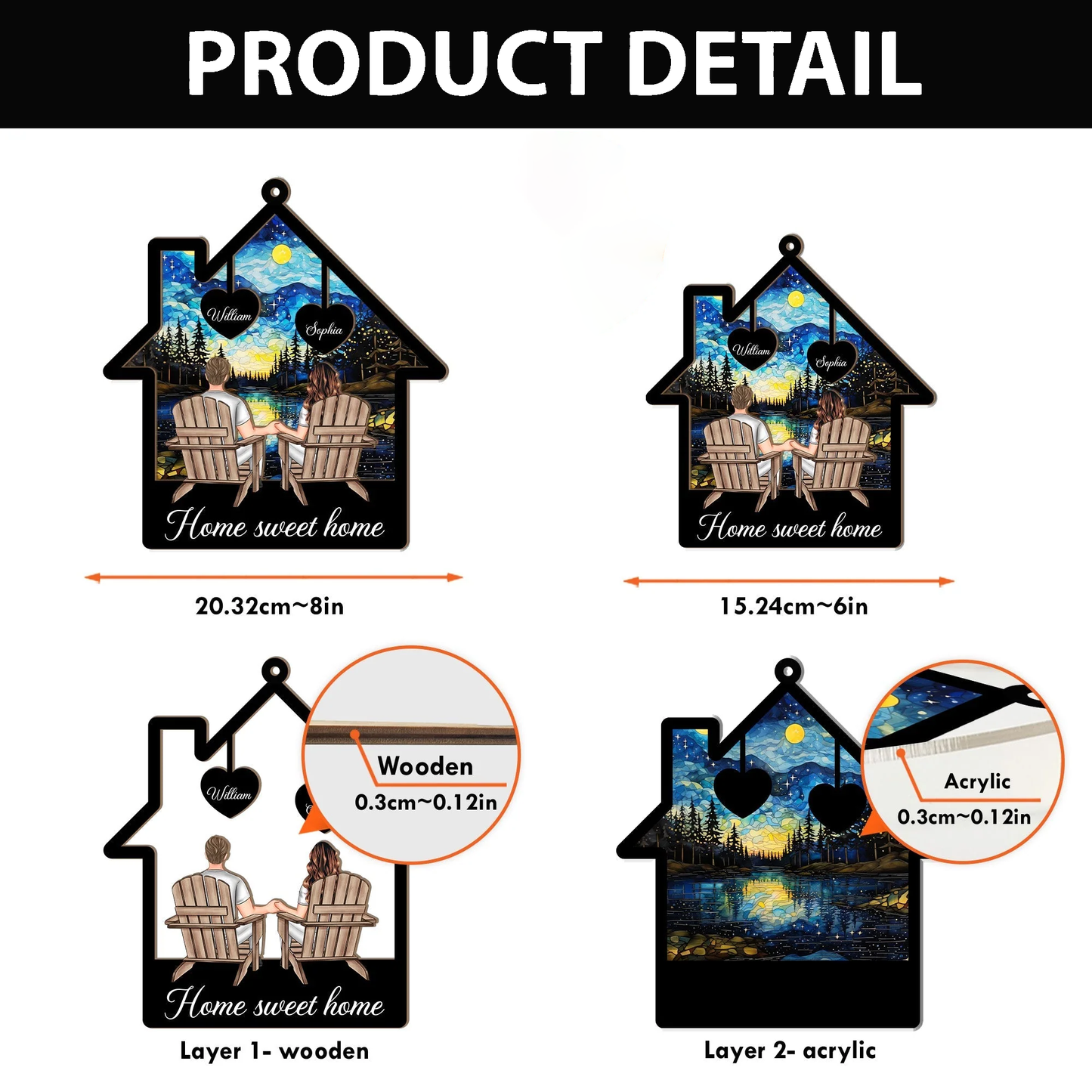 Starlit Forest Scene Couple Ornament – Personalized Wood and Acrylic Hanging Keepsake for Lovers
