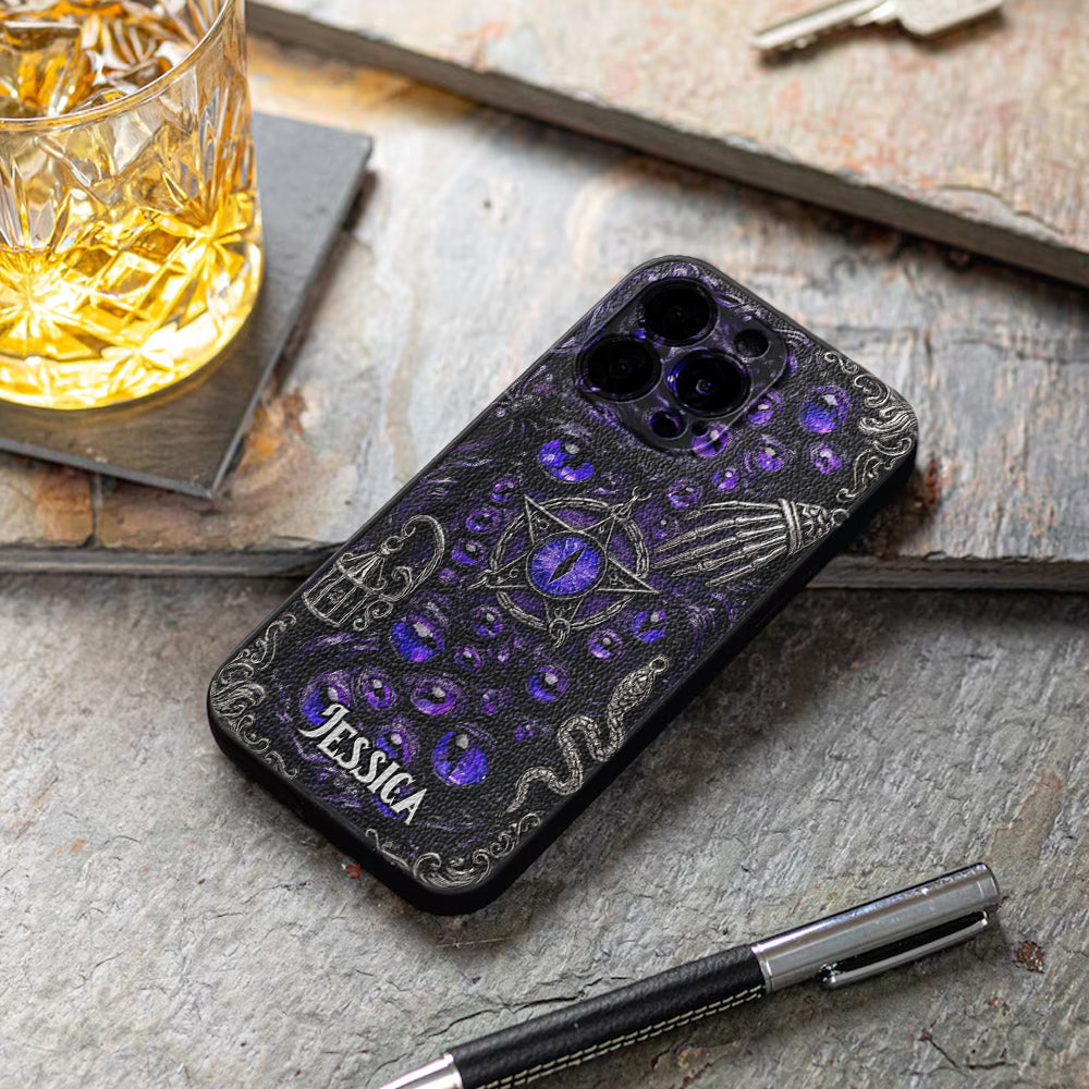 Gothic Pentacle Witchy Vibe - Personalized Witch Leather Phone Case