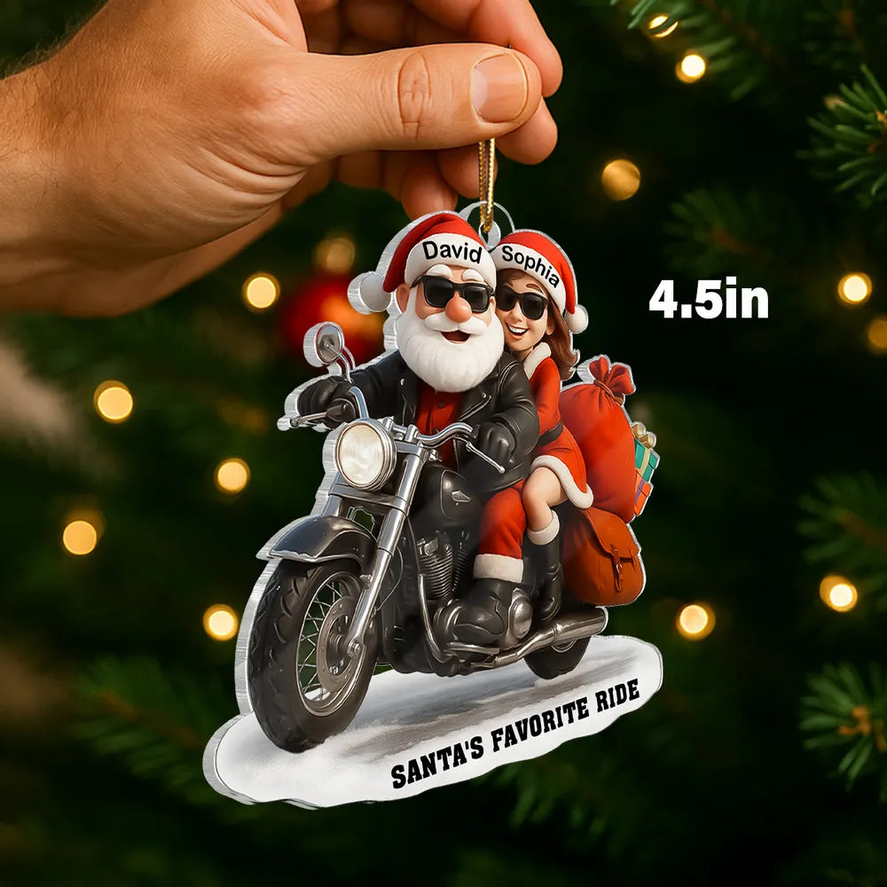 Acrylic Ornament Santa Biker Couple Ride, Christmas Tree Decor, Customizable Keepsake, Unique Gift for Couples