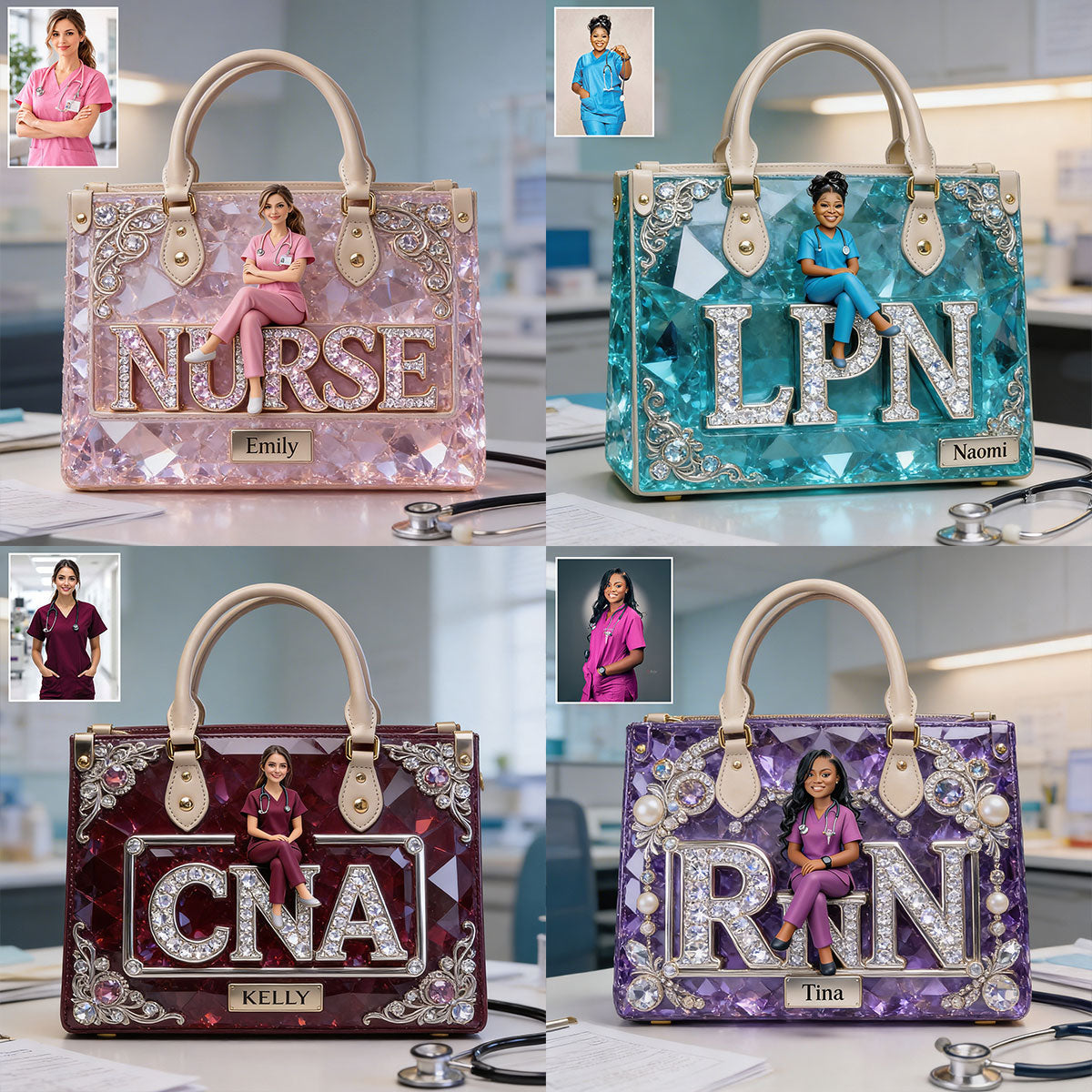 Custom Any Photo Gift For Nurse/Healthcare Personnel - Personalized Nurse Leather Handbag