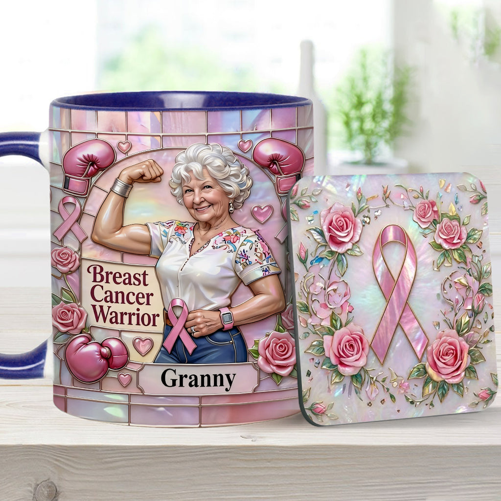 I'm A Warrior - Personalized Breast Cancer Awareness Accent Mug & Coaster