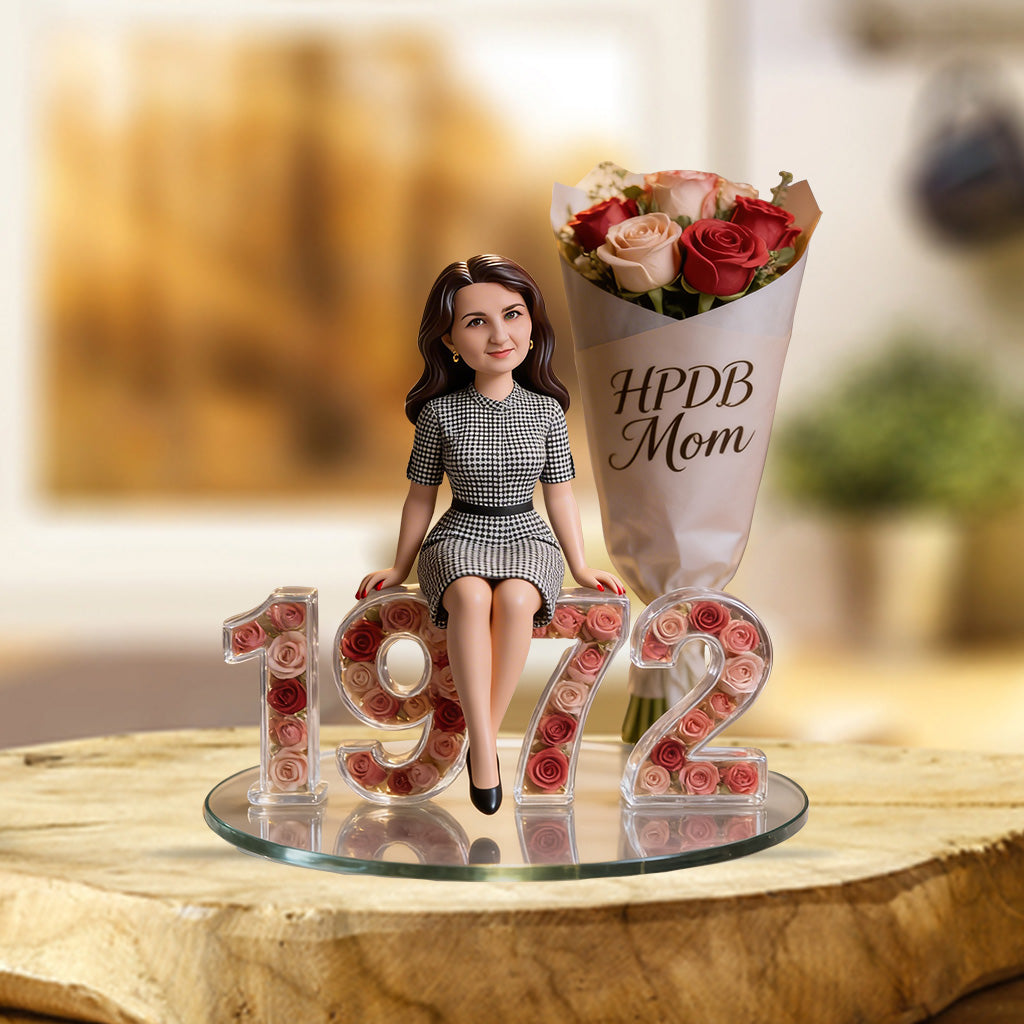 Flower, Photo and Year - Gift For Her - Personalized Birthday Custom Shaped Acrylic Plaque