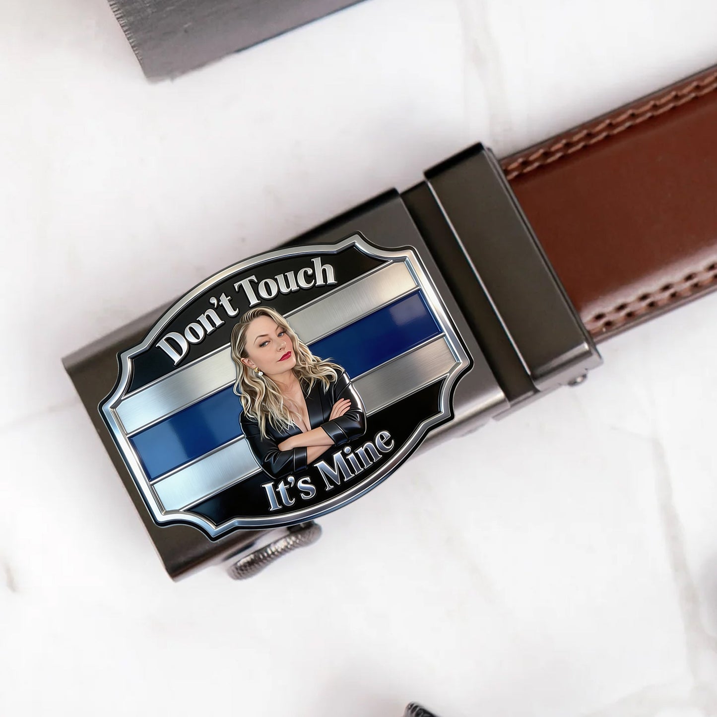 It's Mine - Personalized Couple Leather Belt With Shaped Buckle