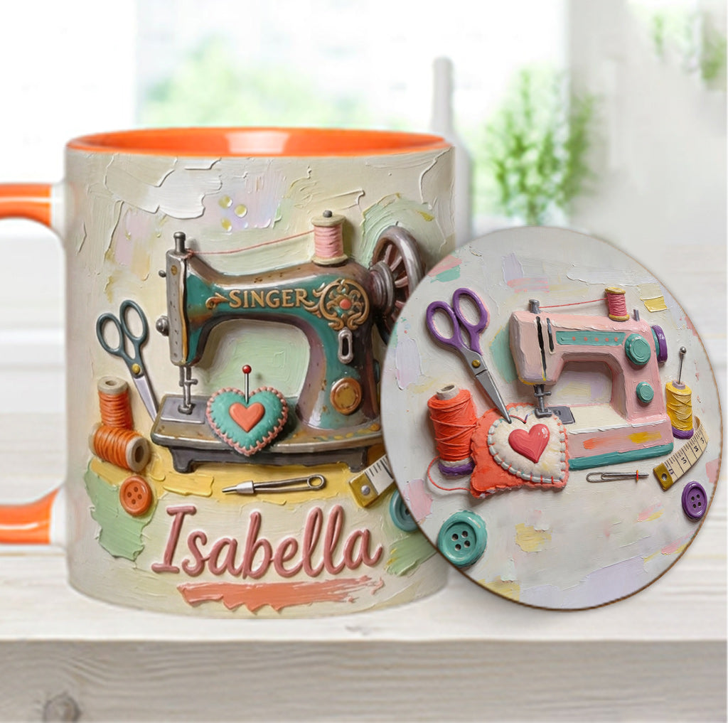 Just a Girl Who Loves Sewing - Personalized Sewing Accent Mug & Coaster