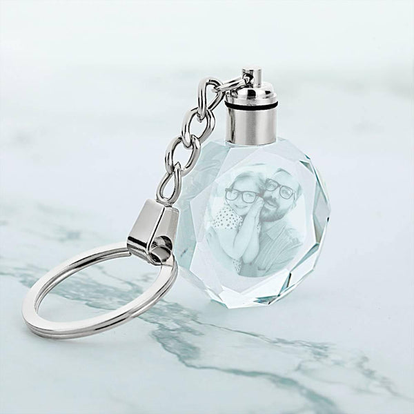 Custom Photo Octagon Crystal Led Light Keychain -  gift for anyone, cat lover, dog lover, who lost a loved one - Personalized Keychain