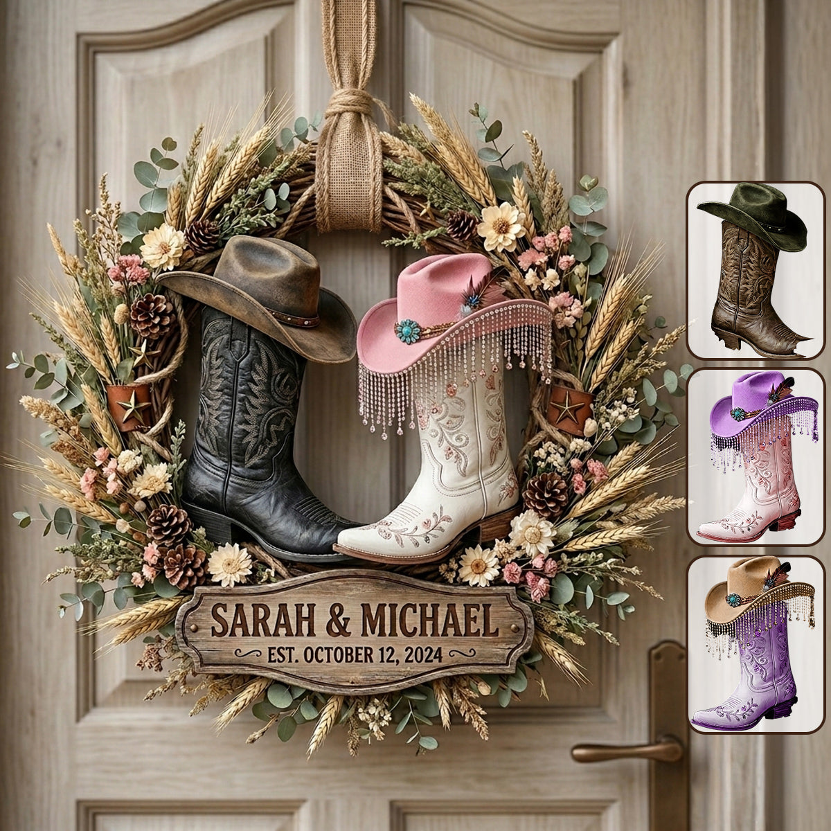 Cowboy & Cowgirl Couple. Western House Decoration - Personalized Western Outfit Custom Shaped Wood Sign