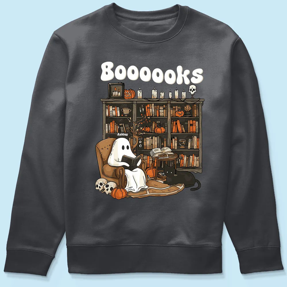 Personalized Boooooks Ghost Reading Books Classic Tee - Cute Retro Halloween Library Look, Unique Gift for Book Lovers