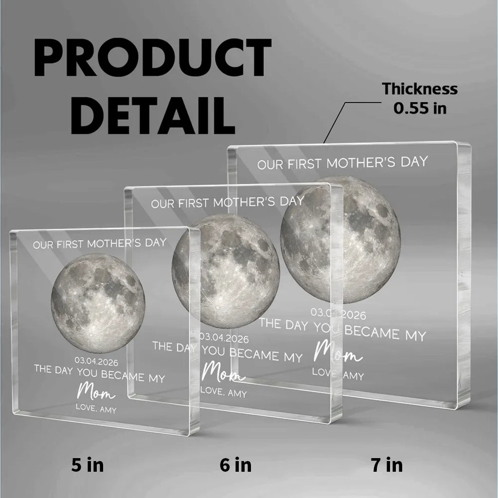 Personalized Moon Phase Rectangle Acrylic Block Plaque for Our First Mother's Day - Unique Gift for New Mom
