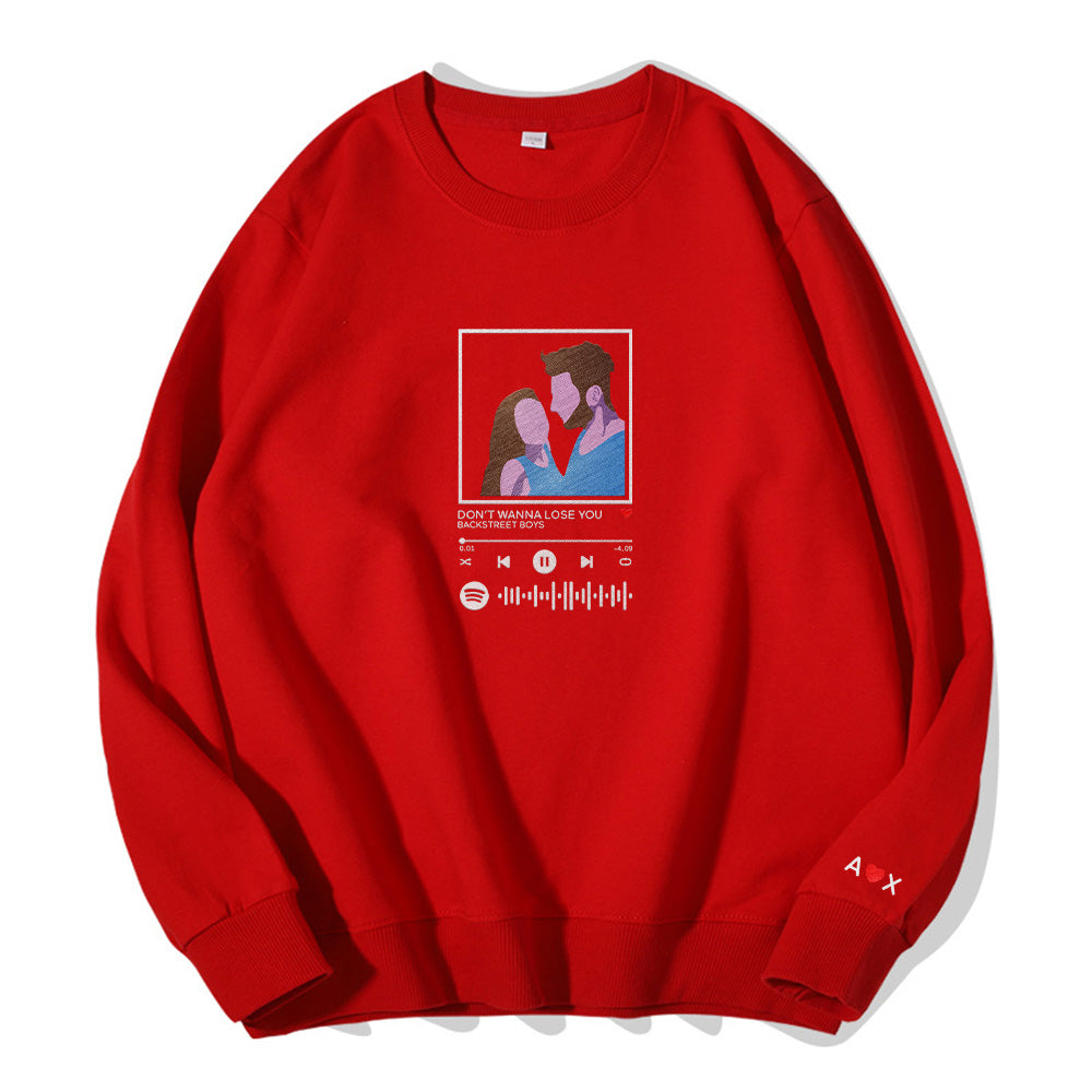 Custom Embroidered Pattern Audio Track - Personalized Couple Sweatshirt