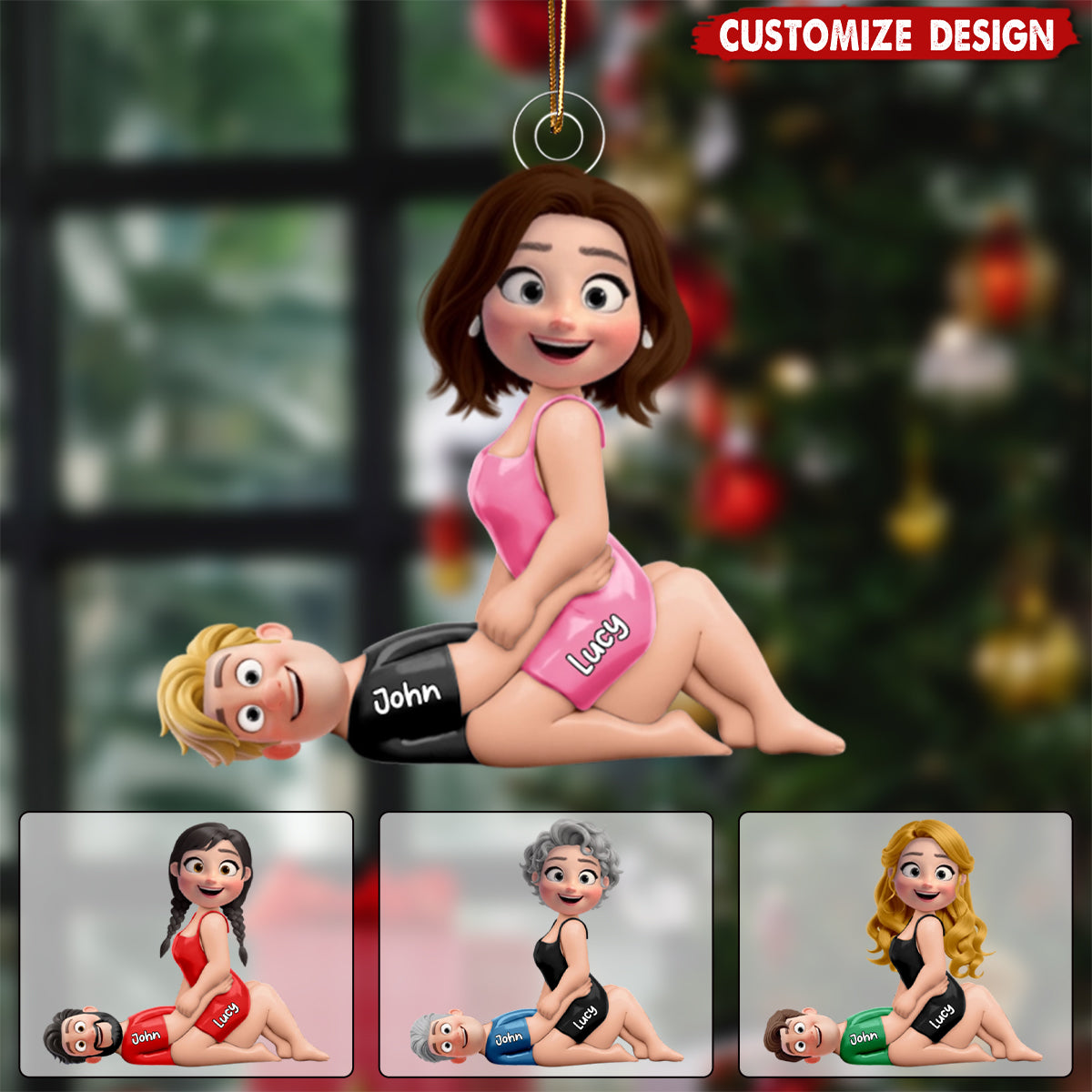 Naughty Couple Acrylic Ornament Personalized with Your Characters, Playful Cartoon Design for Sexy Romantic Gift