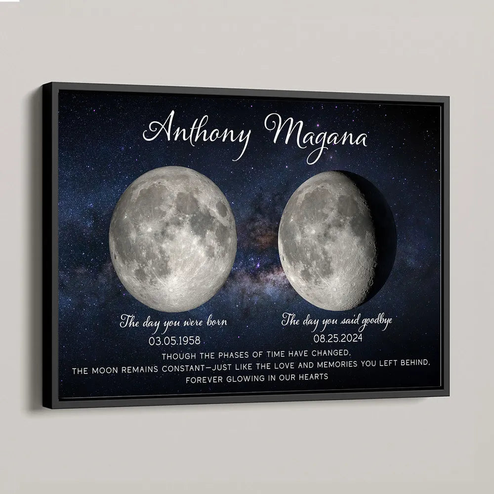 Custom Birth and Goodbye Moon Phases Poster, Night Sky Remembrance Decor, Thoughtful Unique Gift for Loved Ones