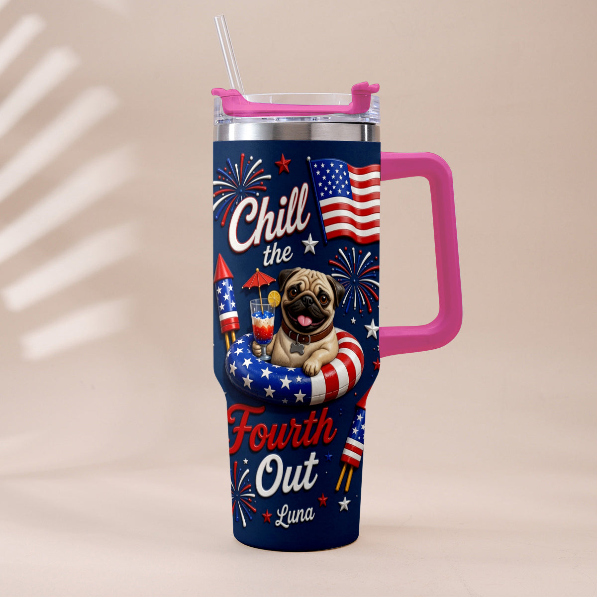 Funny Pet Chill The Fourth Out - Personalized Dog Tumbler With Plush Charm