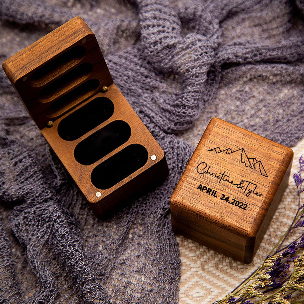 Custom Engraved Text - Personalized Triple Slot Wooden Ring Box