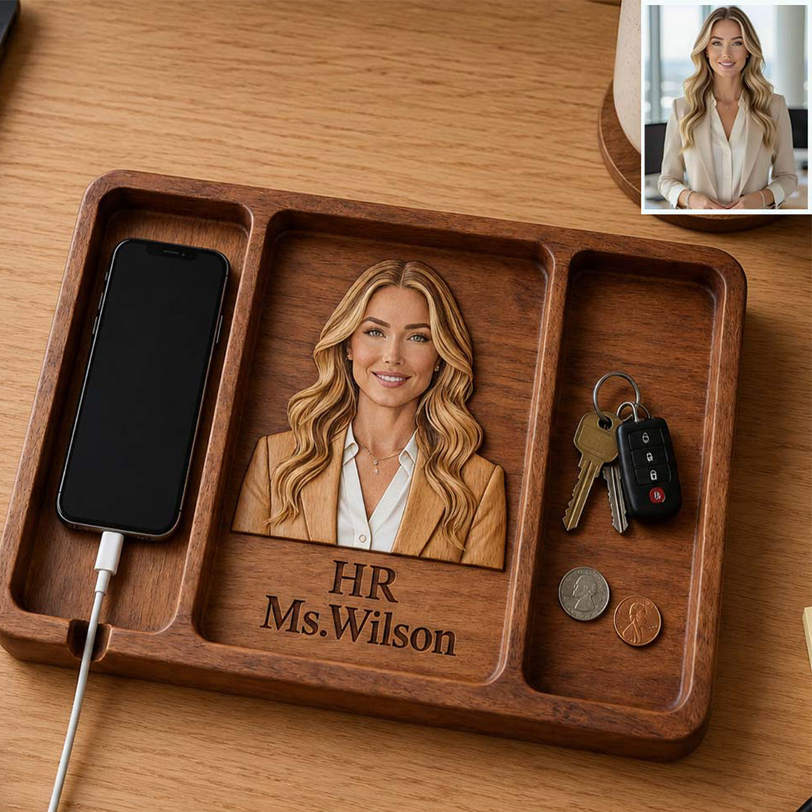 Desk Essentials - Personalized Colleague Wood Tray