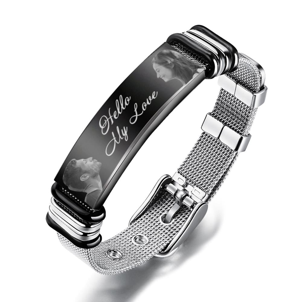 Hello My Love - Personalized Couple Engraved Mens Bracelet