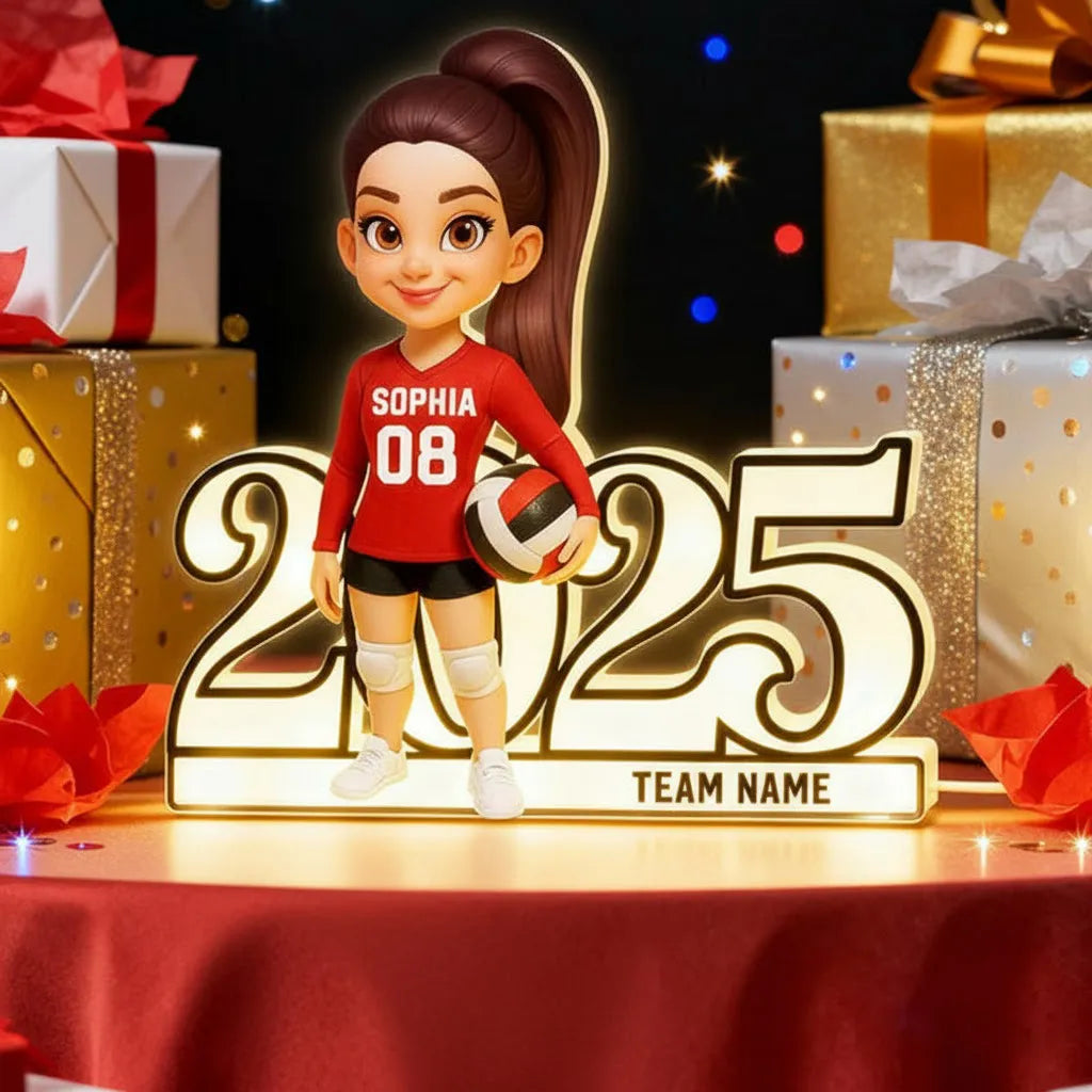Personalized Volleyball Girl Acrylic Light Box | Custom Team Name, Heartwarming Gift for Graduation or Sports Celebration