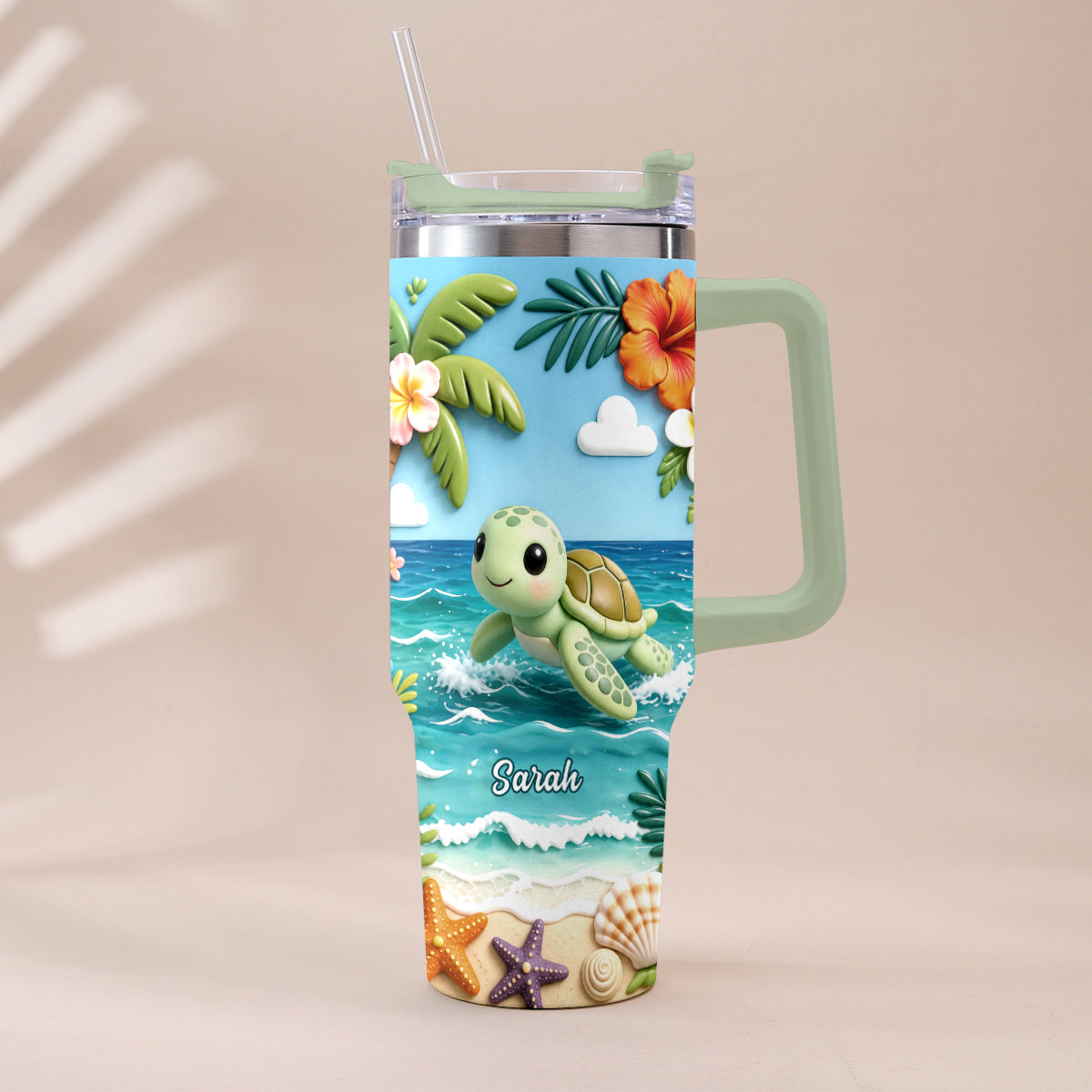 Back To The Ocean - Personalized Turtle Tumbler With Plush Charm