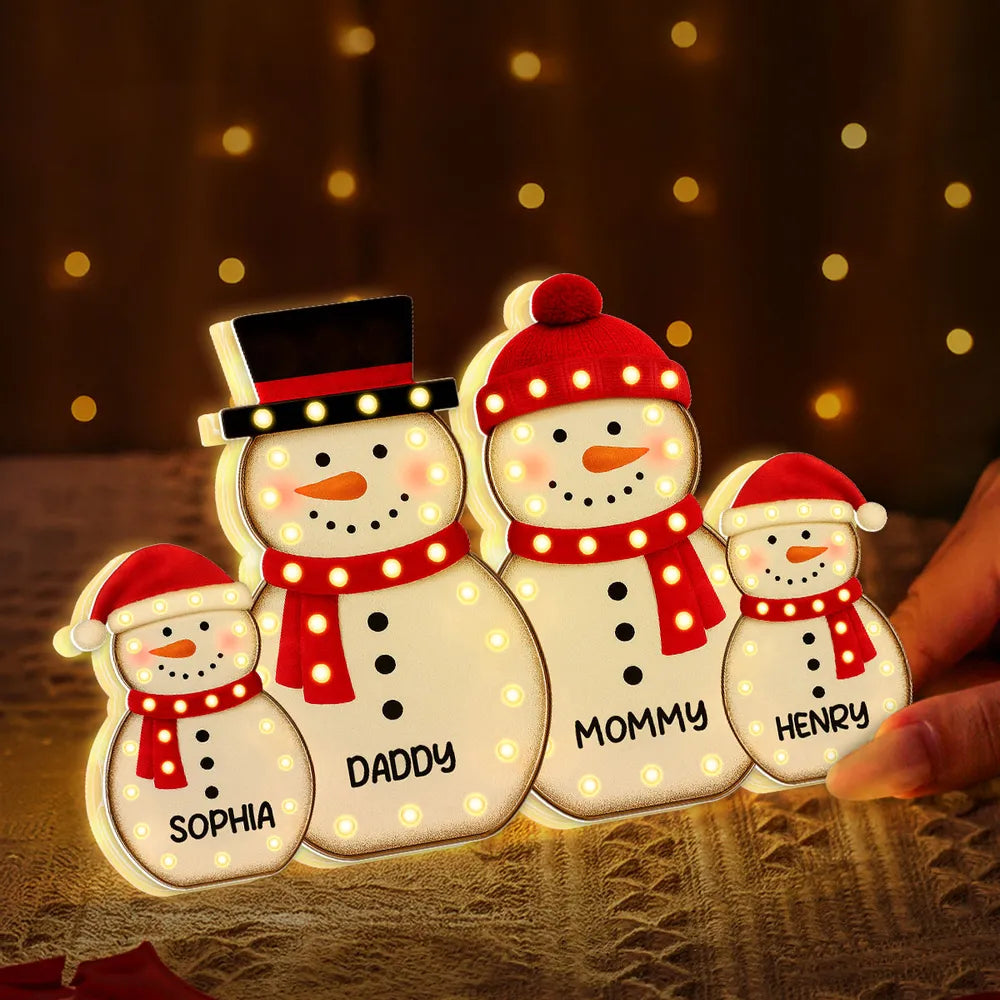 Personalized Snowman Acrylic Light Box, festive LED warm glow for holiday mantel or bedroom, creative keepsake gift for Parents & Kids