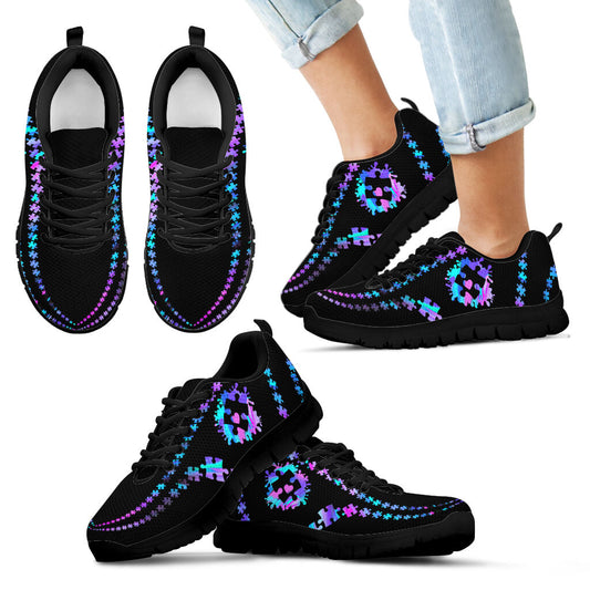 Hologram Puzzle Pieces Pattern Autism Awareness Sneakers 0622