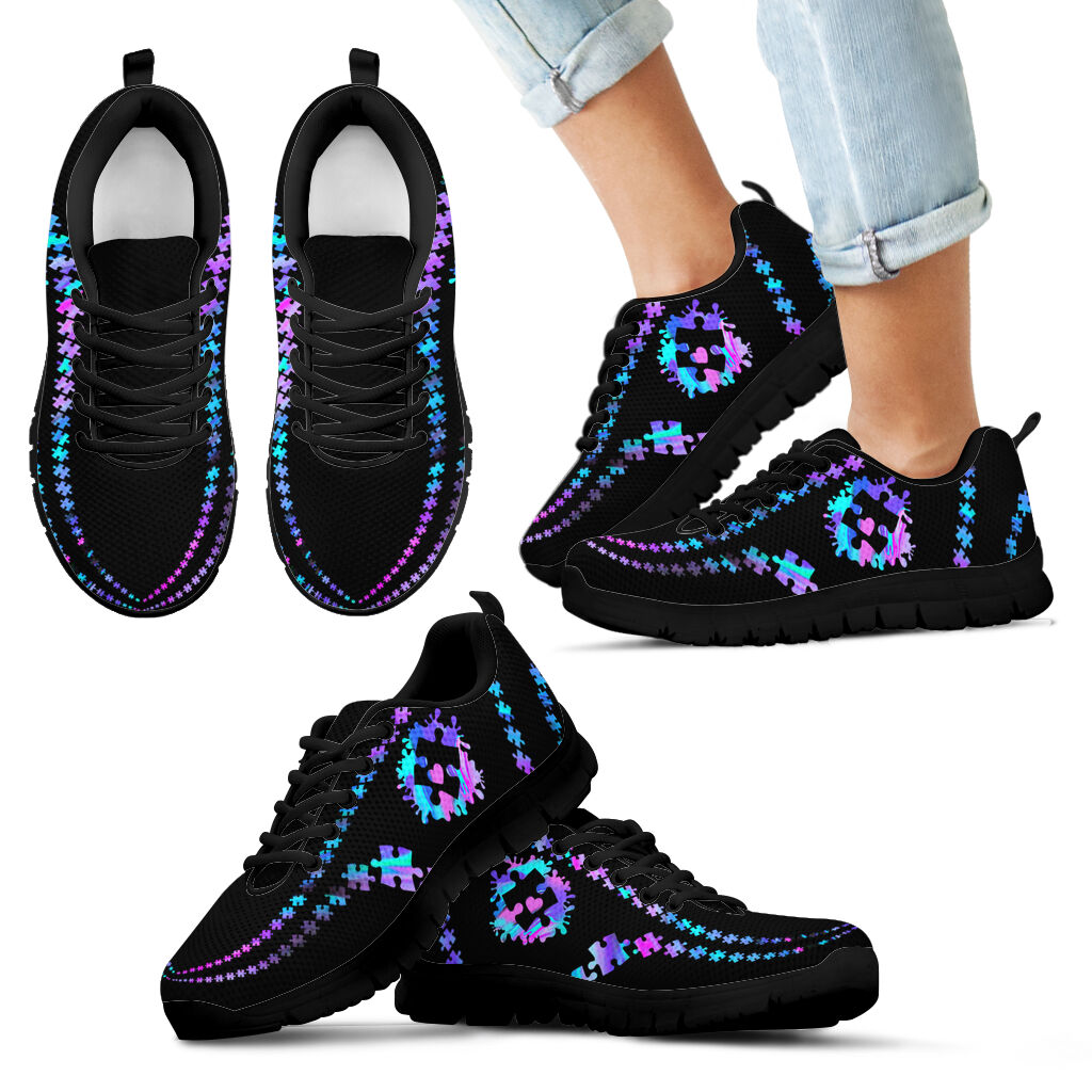 Hologram Puzzle Pieces Pattern Autism Awareness Sneakers 0622