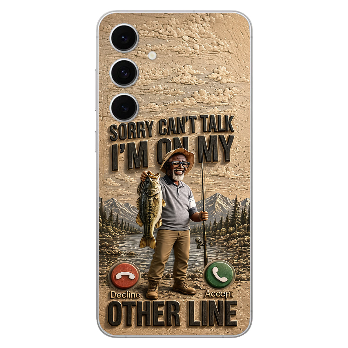 I'm On My Other Line, Fishing Lover Gift - Personalized Fishing 3D Embossed Leather Phone Case
