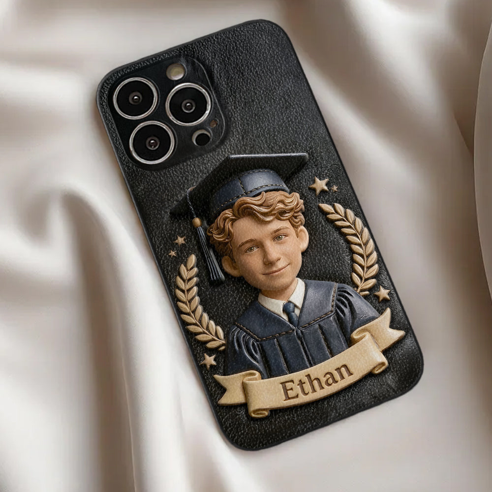 Graduation Gift - Personalized Graduation 3D Embossed Leather Phone Case