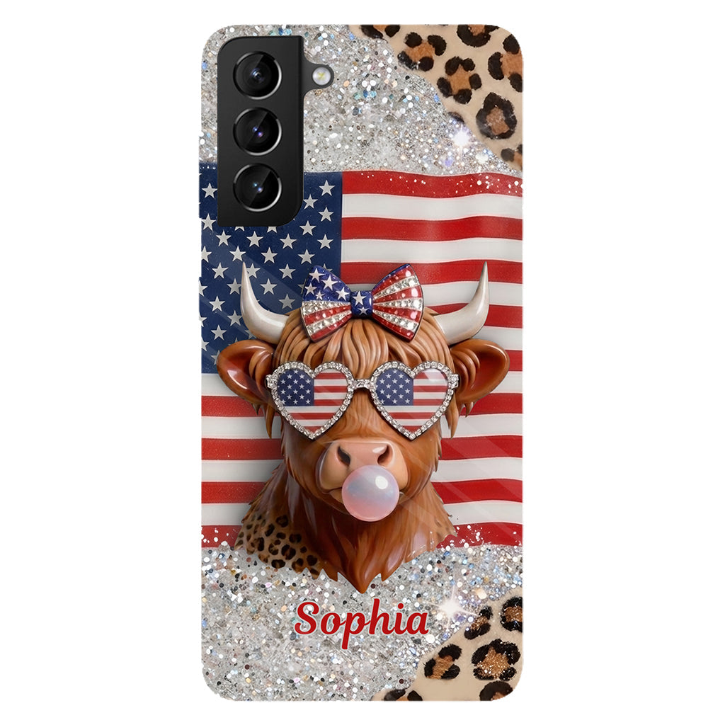 Highland Cow Patriotic - Personalized Highland Cow Full Print Phone Case & Phone Grip