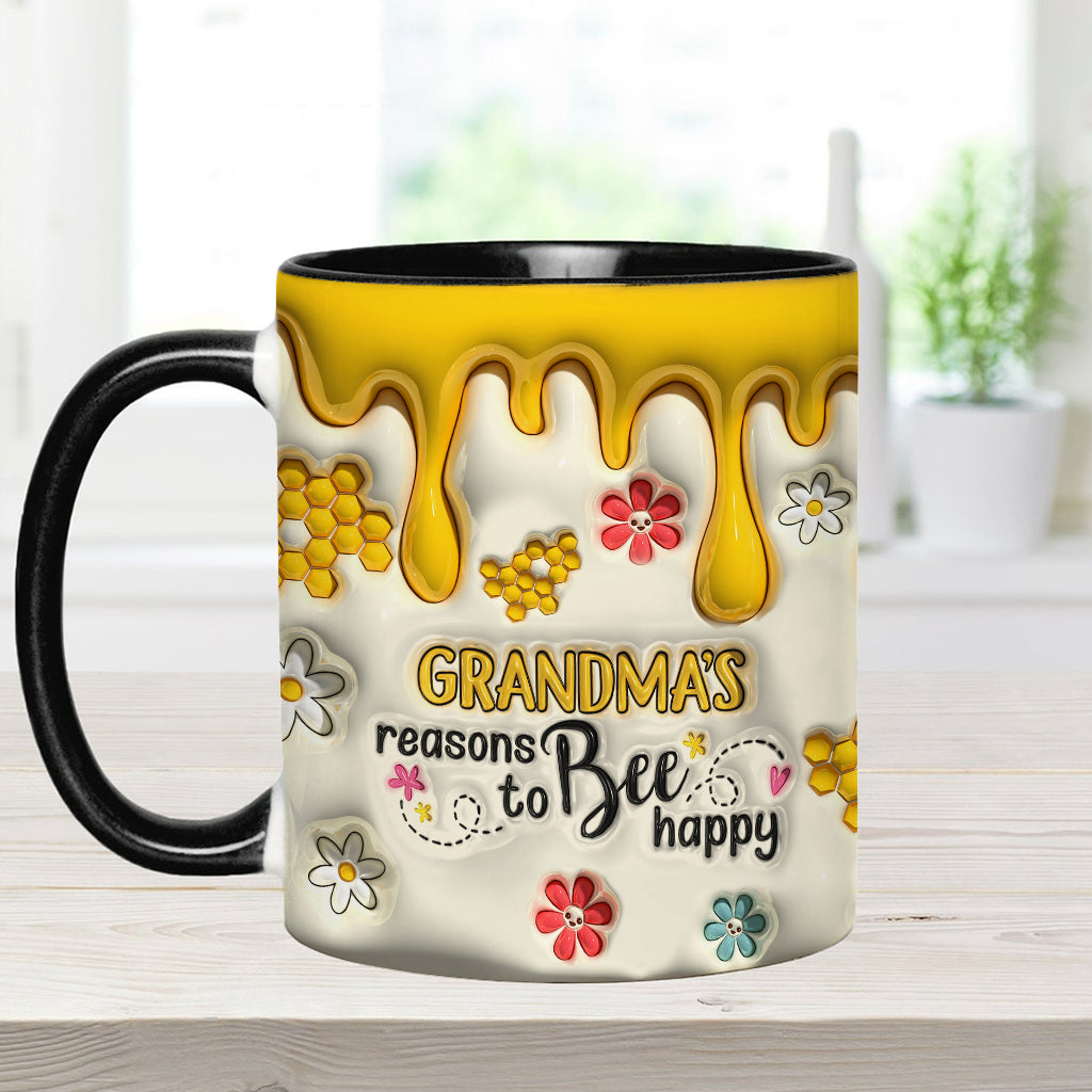 Grandma's Reasons To Bee Happy - Personalized Grandma Accent Mug