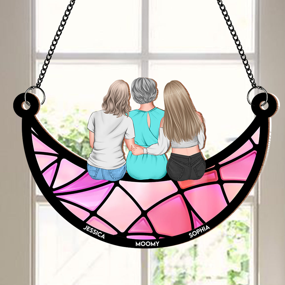 Mother & Daughter Back View Ornament in Wood and Acrylic, Personalized Romantic Gift for Mom’s Special Day