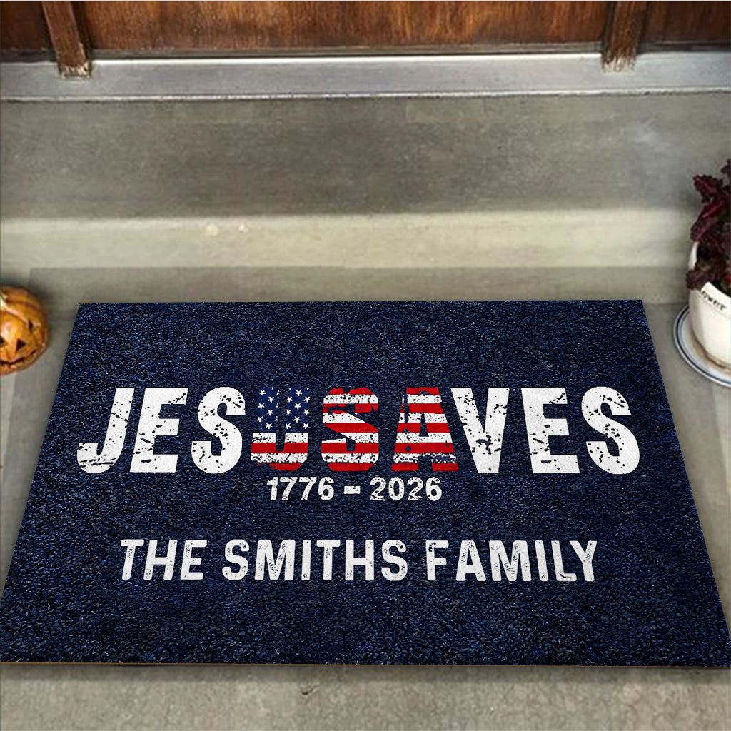 Jesus Saves 1776 - 2026 - Personalized Christian Doormat