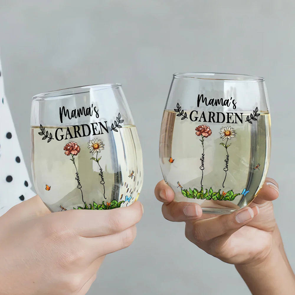 Grandma's Garden Personalized Wine Glass – Custom Floral Design with Loved Ones' Names, Ideal Mother’s Day Gift for Grandmothers, Wine Glass