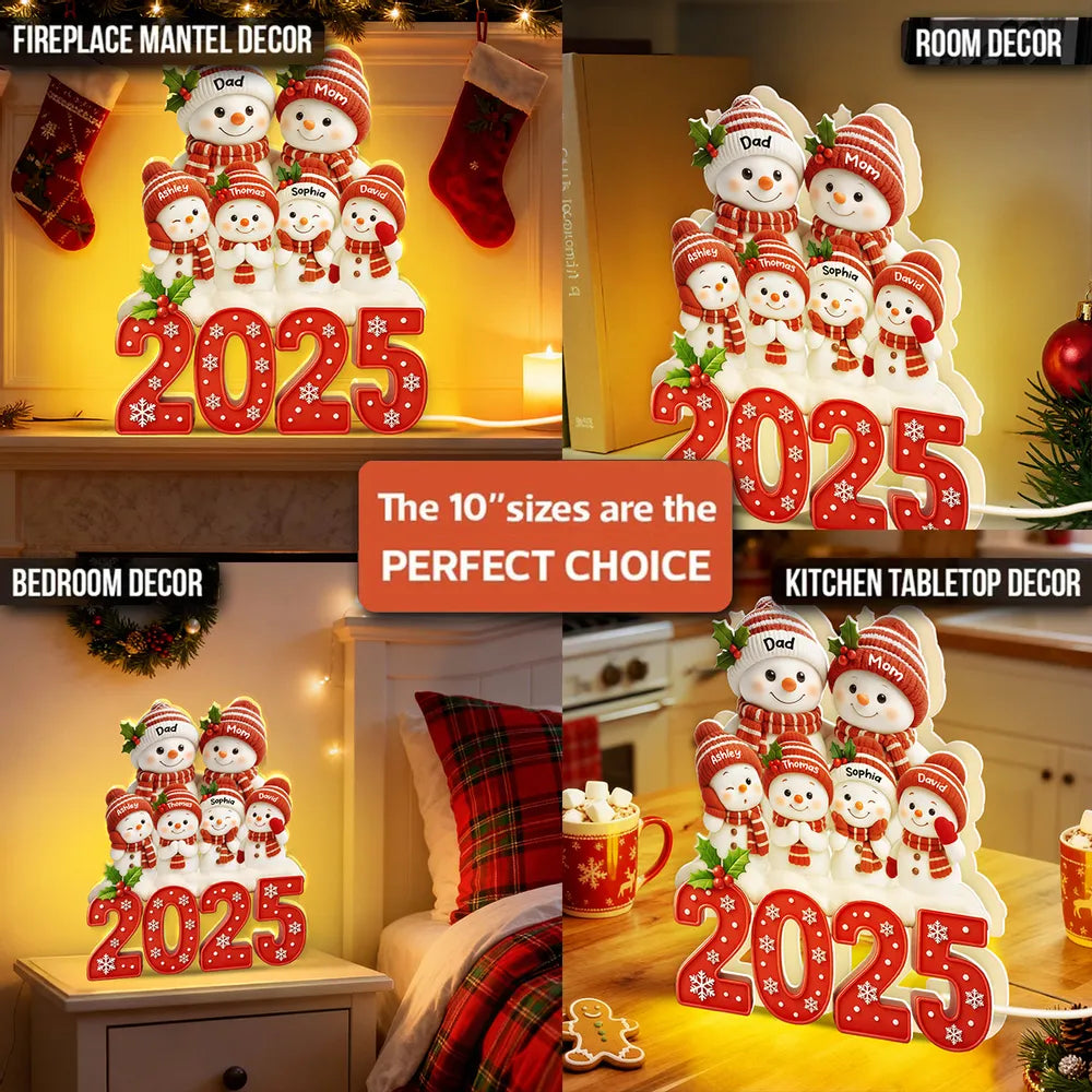 Acrylic Light Box with Festive Snowman Family, Soft Light for Mantel or Bedroom, Heartwarming Holiday Keepsake & Creative Gift