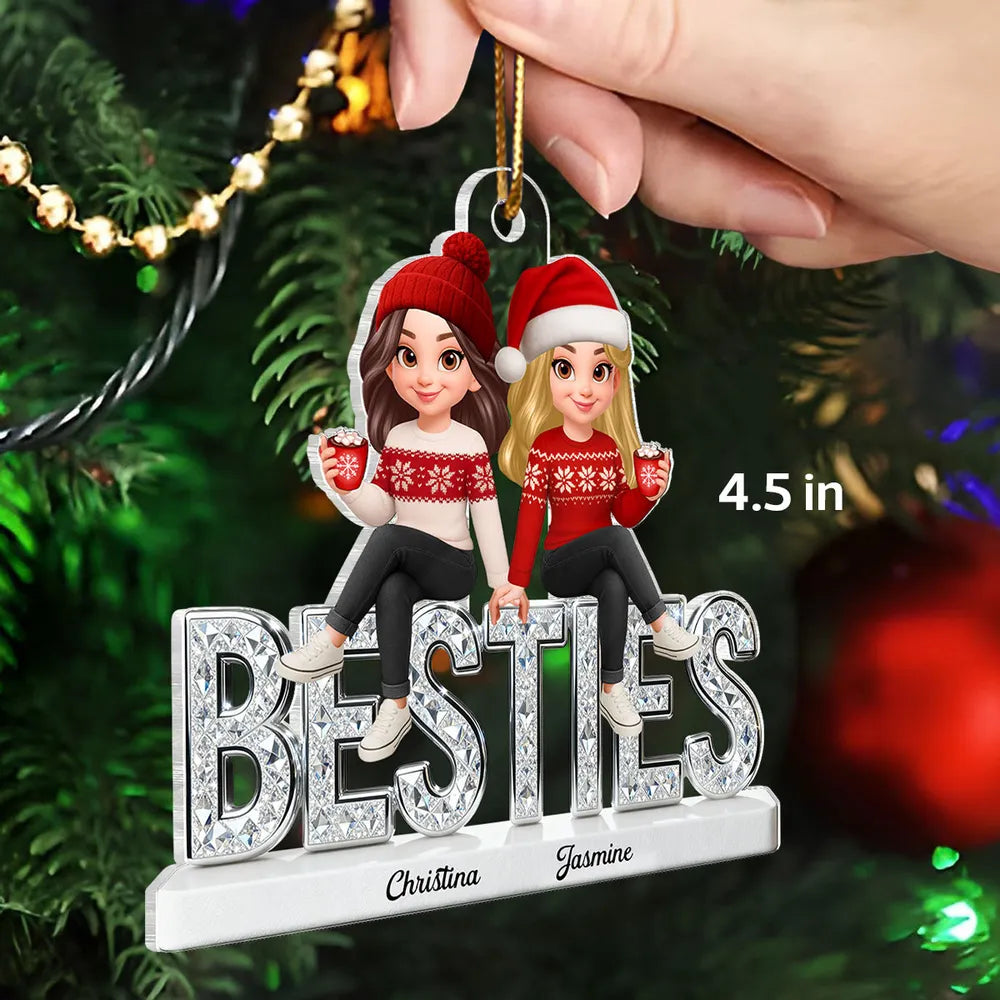 Personalized Acrylic Ornament for Best Friends with Cute Winter Characters, Festive Christmas Decor & Unique Gift
