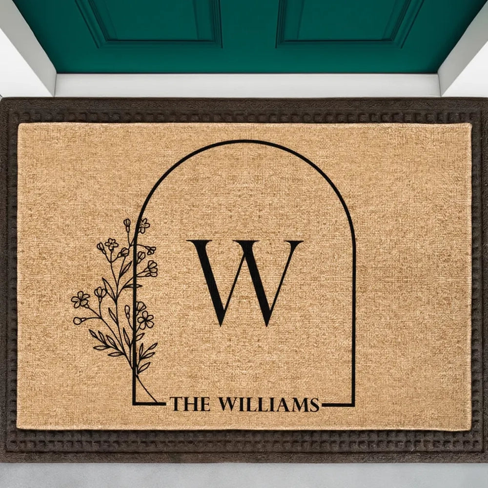 Personalized Floral Monogram Standard Doormat for Front Porch Entryway - Unique Housewarming Gift