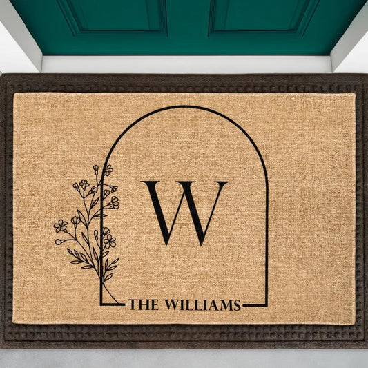 Personalized Floral Monogram Standard Doormat for Front Porch Entryway - Unique Housewarming Gift