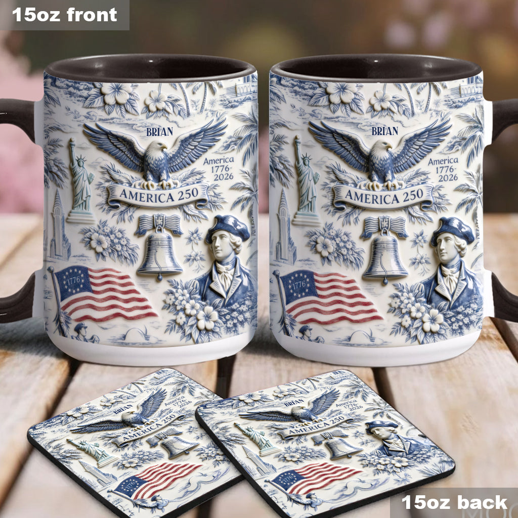 250 Years of America 1776–2026 Vintage Patriotic - Personalized Independence Day/ 4th of July Accent Mug & Coaster