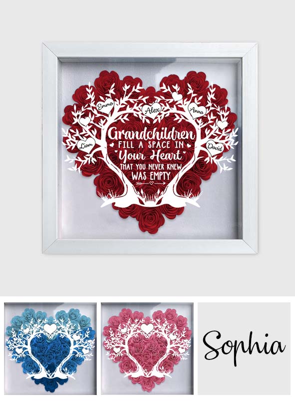 Grandchildren Fill A Space In Your Heart - Personalized Grandma Flower Shadow Box