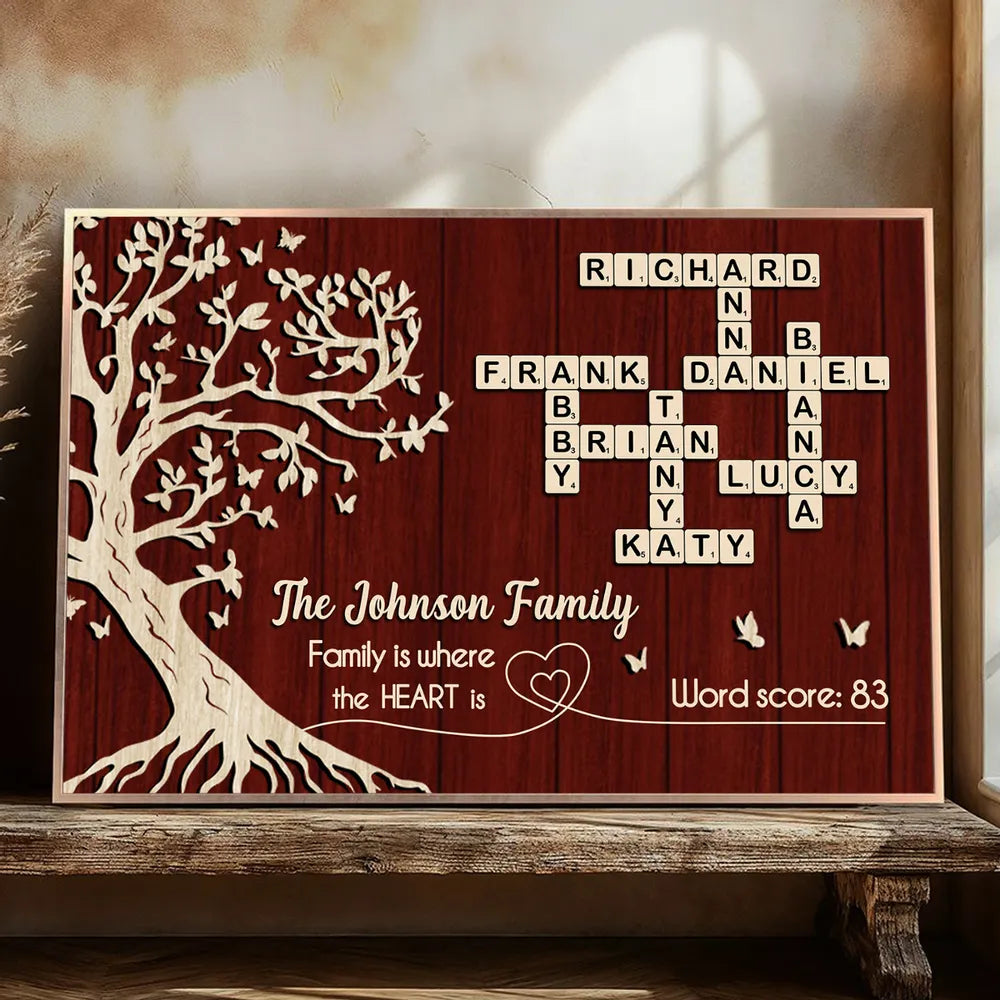 Custom Family Crossword Poster Wall Art – Personalized Names on Tree of Life, Heartwarming Gift for Parents
