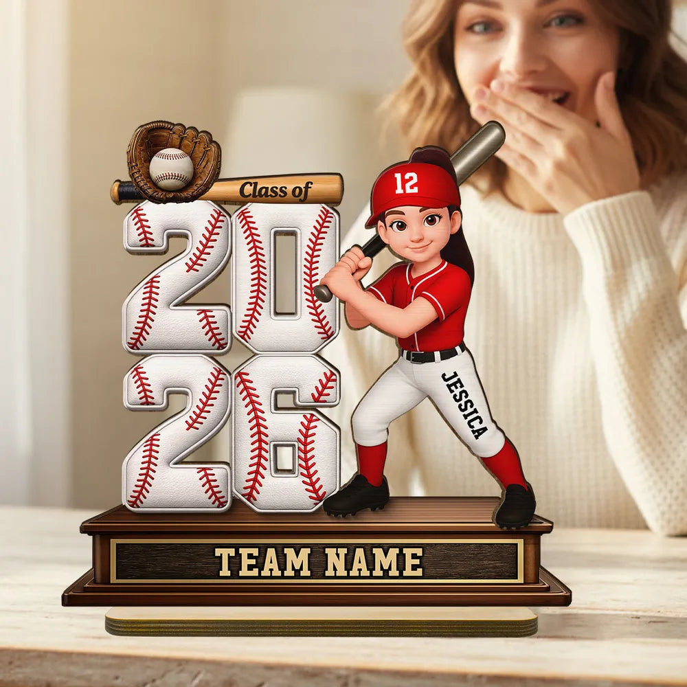 2-Layer Wooden Plaque for a Baseball Grad, Custom Player and Team Name Keepsake with Stadium Vibes, Heartfelt Gift