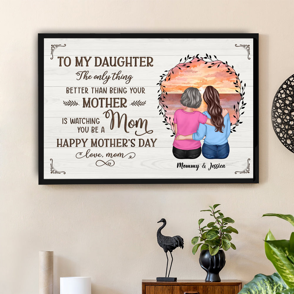 Beach Sunset Mother and Daughter Hugging Back View – Personalized Poster, Keychain, Ornament & More, Sentimental Mother’s Day Gift from Mom