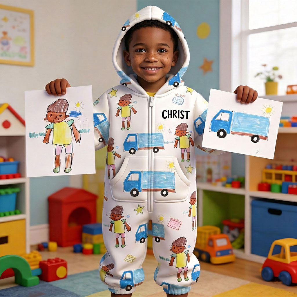 Kid Drawing Arts - Personalized Kid Hooded Jumpsuit
