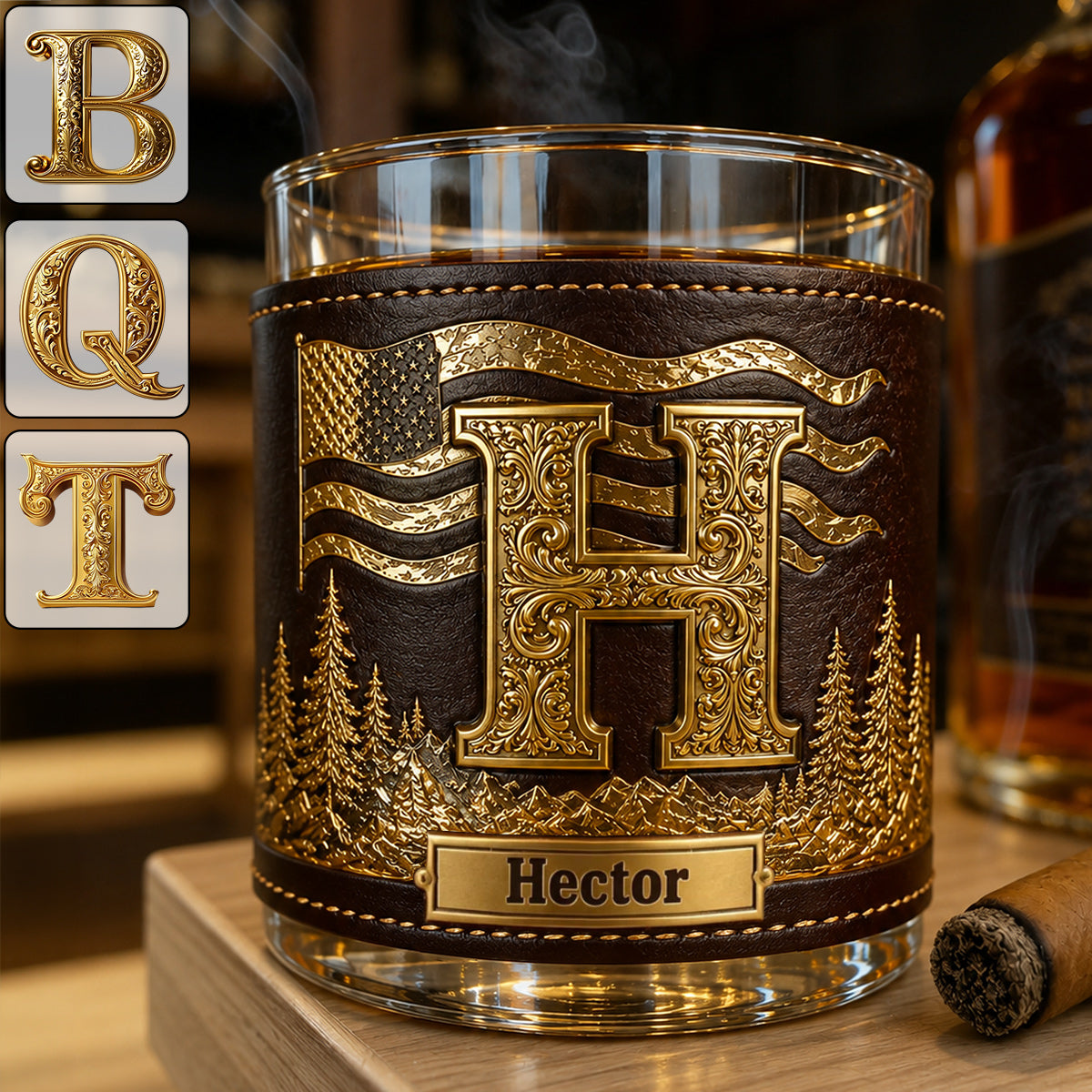 Initial Custom For Whiskey Lovers - Personalized Whisky Whiskey Glass With Leather Holder